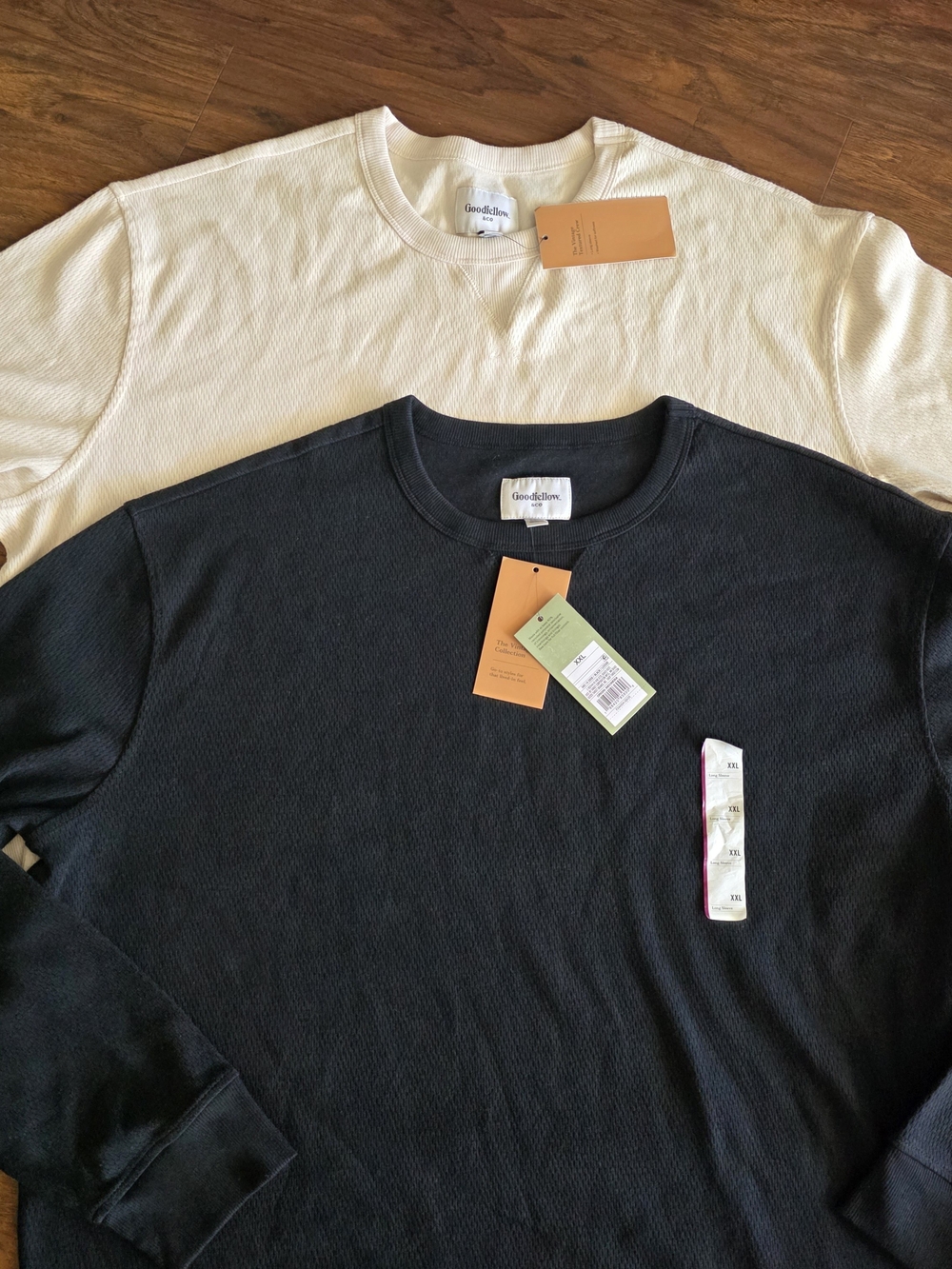 Bundle of 2 Goodfellow Men’s Long-Sleeve Thermal Crewneck Shirts black/cream 2X